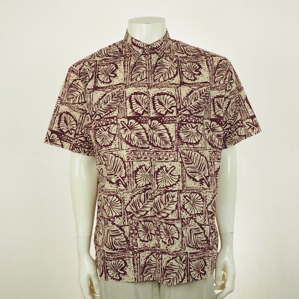 Tori Richard Cotton Lawn Hawaiian Shirt Mens Large Burgundy Red Floral Tropical